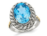 6.60 Carat (ctw) Blue Topaz Ring in Antiqued Sterling Silver with 14K Gold Accent Hearts